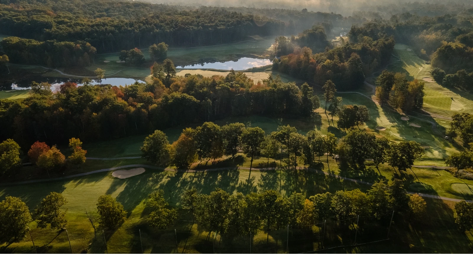 Ledges Golf course hole overview forest and pond